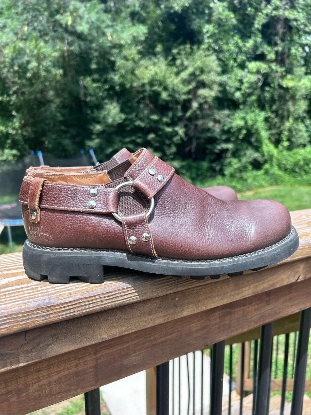 John Fluevog Brown Leather Harness Clog Shoes Lug Sole Portugal 9.5